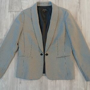 Tahari ASL Black & White Houndstooth Tailored Open Front Blazer Jacket 10 Large